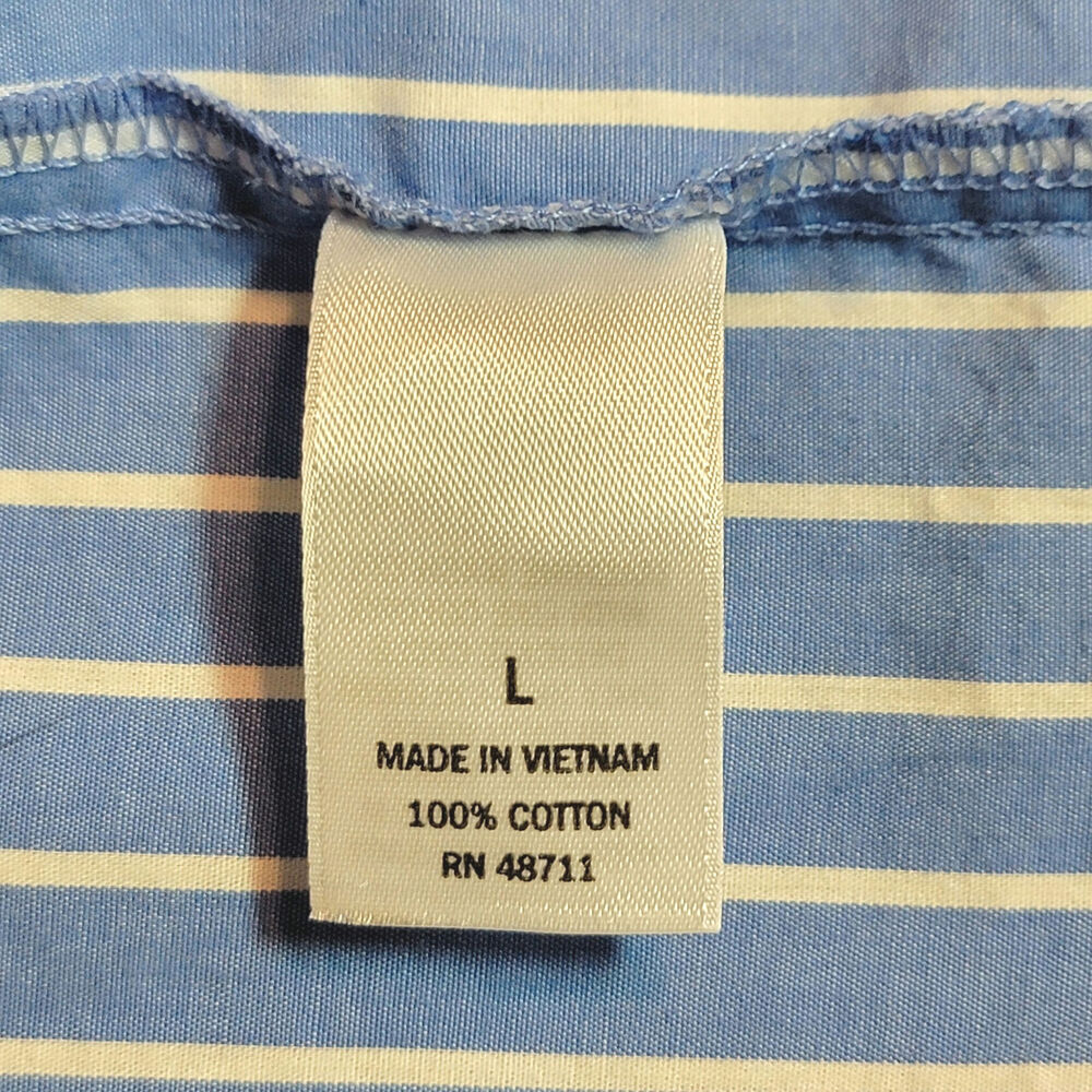 Ophelia Roe Striped Blue White Balloon Sleeve Button Front Cotton Shirt Blouse L - Picture 7 of 8